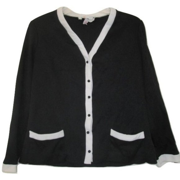 1970s vintage black white trim cardigan jacket size large - Picture 4 of 5
